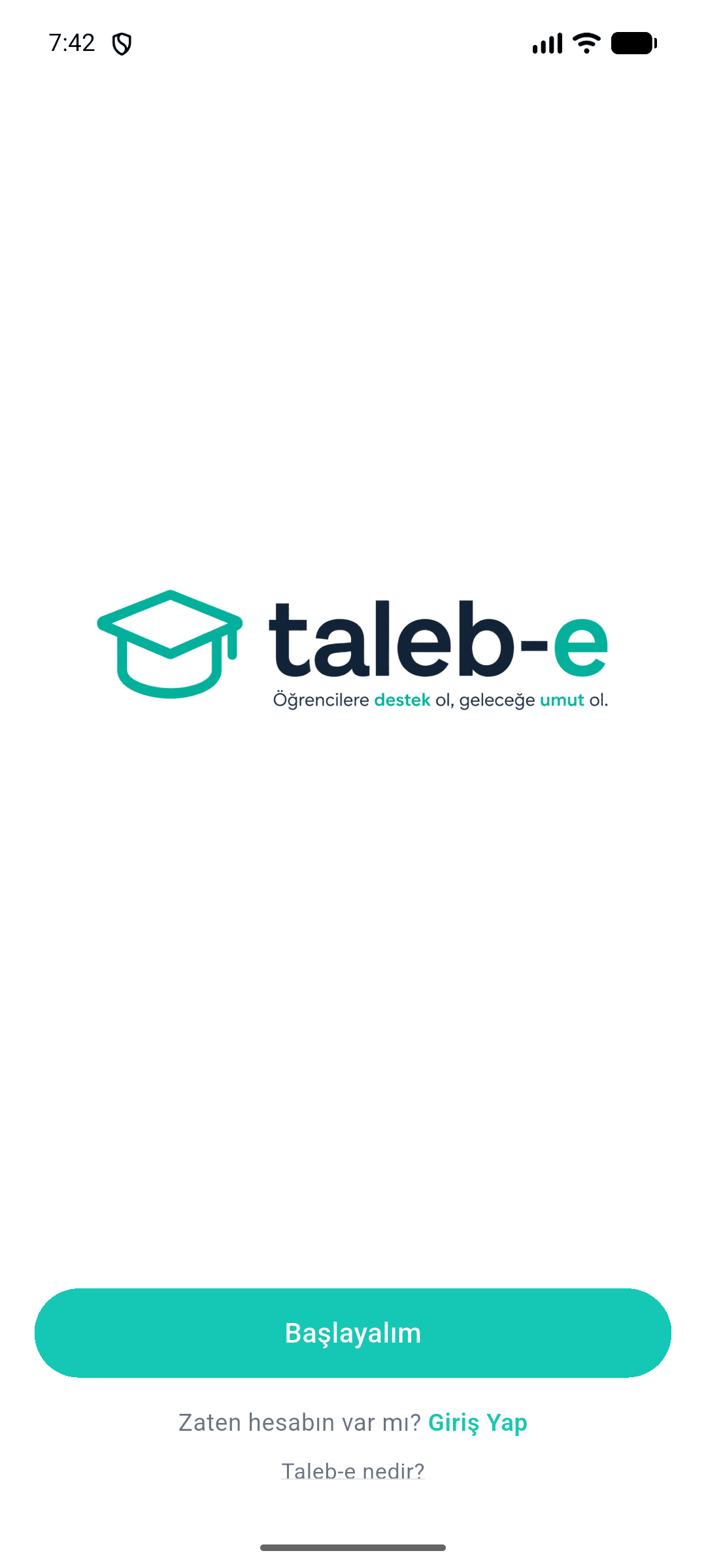 Taleb-e karşılama ekranı